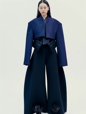 Awake Mode Cropped Inserts Sculptural Jacket in Navy
